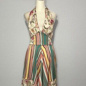 Burning Torch Silk Blend Calvert Camelia Print Halter Dress XS
